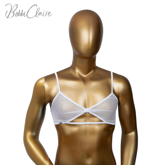 BobbiClaire Beaufield white Sheer Pullover Nylon Bralette male mannequin front view