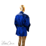 BobbiClaire's Reynaud Luxury Blue Satin Nylon Robe on a male mannequin back view