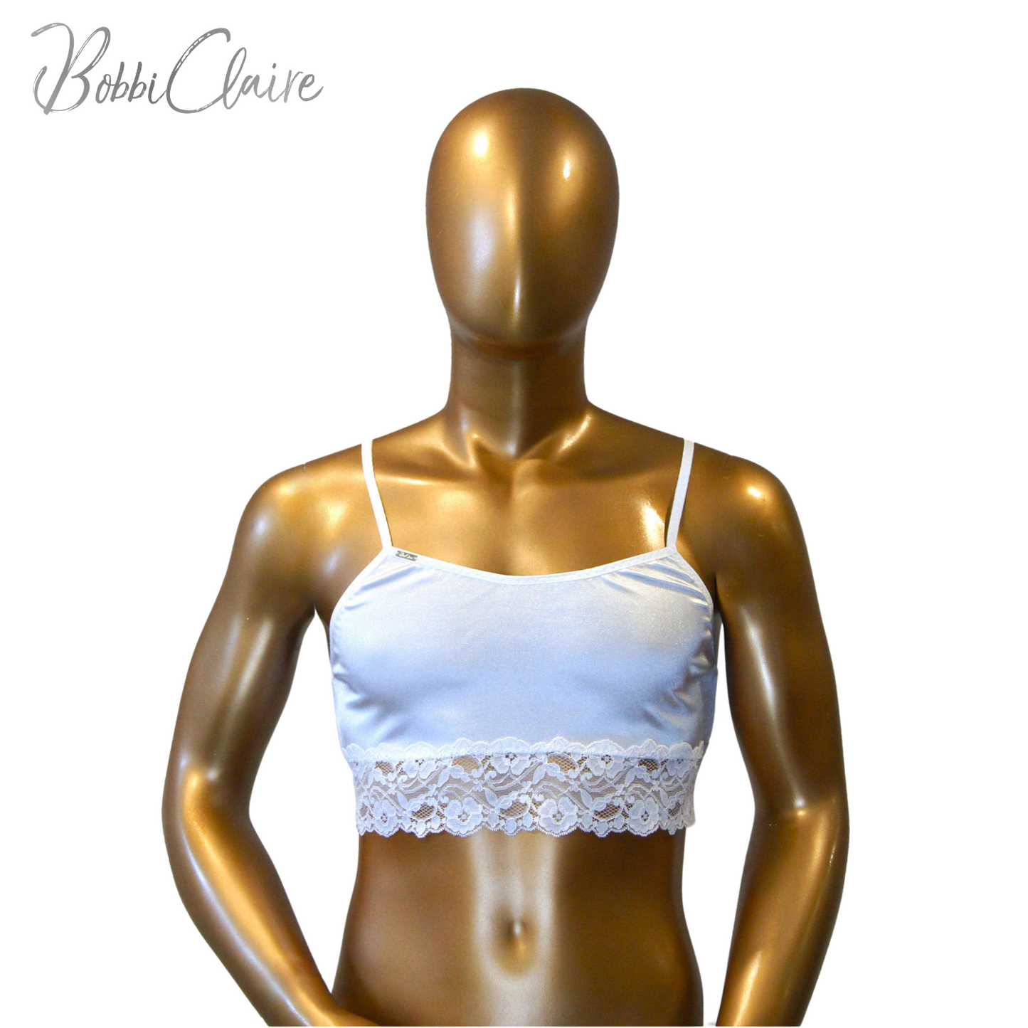 BobbiClaire Armley White Cami Bralette male mannequin front gender neutral lingerie 