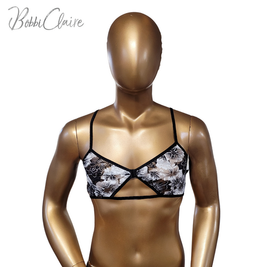 BobbiClaire Beaufield Floral Sheer Pullover Nylon Bralette  male mannequin ftont view