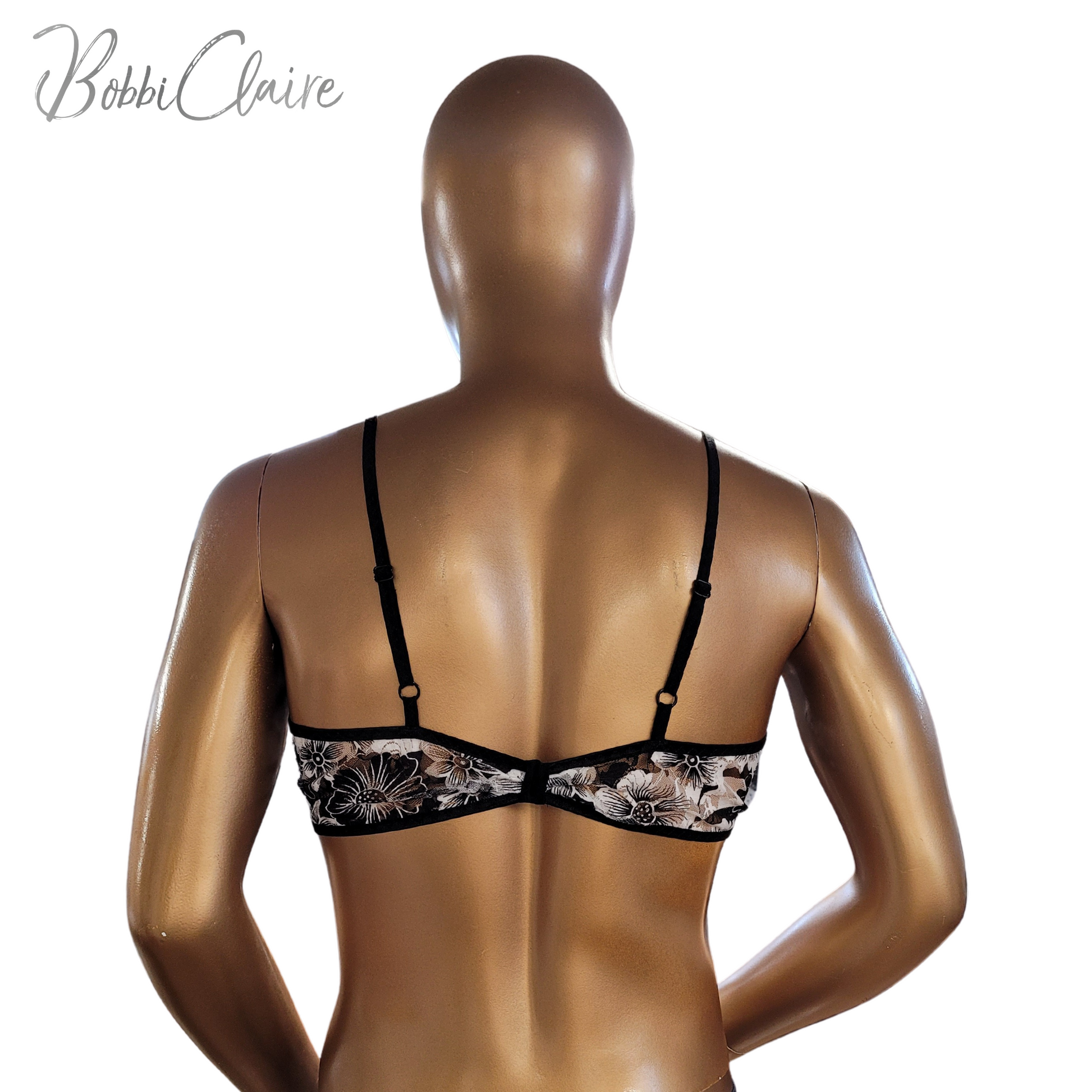 BobbiClaire Beaufield Floral Sheer Pullover Nylon Bralette  male mannequin back view