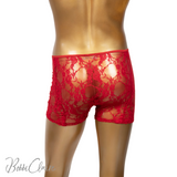 red lace boxers on a mannequin from boutique canadian men's lingerie store